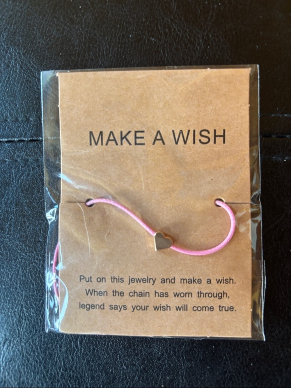 Make a Wish Pink Heart Cord Bracelet